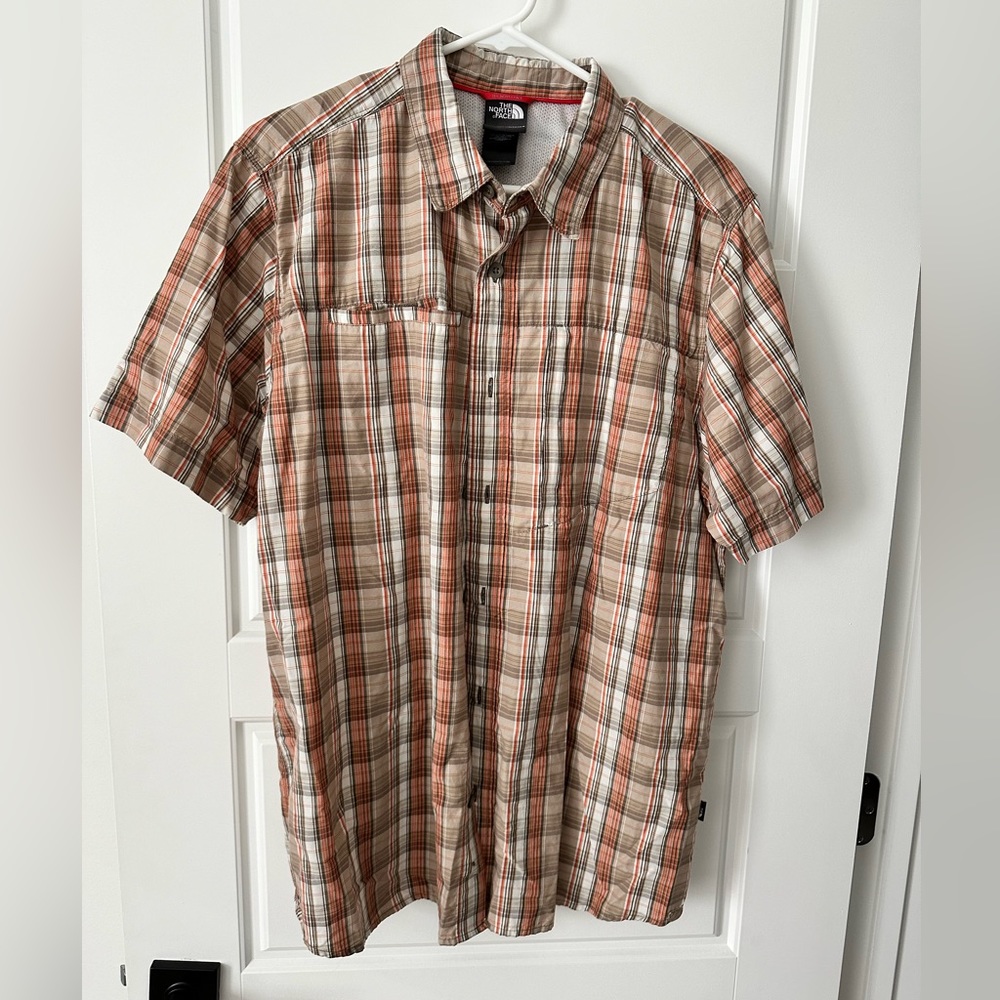The North Face Shirt Mens Large Brown Plaid Short Sleeve Button Up Outdoor